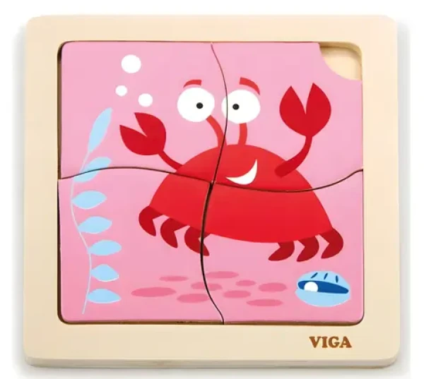 VIGA Drevené puzzle Krab 4 dieliky