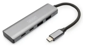 Digitus DA-70245 strieborná / USB-C húb / 4 porty / 2x USB-A / 2x USB-C / USB 3.2 Gen 2 10Gbps (DA-70245)