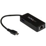 StarTech USB-C - RJ45 adaptér s extra portom USB 3.0 čierna / pre sieťové pripojenie / RJ45 (US1GC301AU)