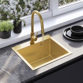 REA REA - Oceľový drez Leo 50 BRUSH GOLD s kuchynskou batériou KPL-96004