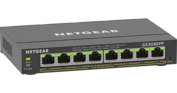 Netgear GS308EPP-100PES čierna / Switch / 8x Gigabit PoE+ / 123 W / riadený (GS308EPP-100PES)