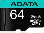 ADATA Micro SDXC 64GB + SD adaptér / V30 / U3 / Class 10 / R: 100MBs / W: 80MBs (AUSDX64GUI3V30SA2-RA1)