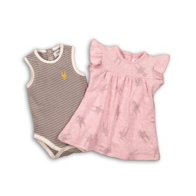 Dievčenská súprava, body a šaty, Minoti, CROWN 4, ružová - 80/86 | 12-18m