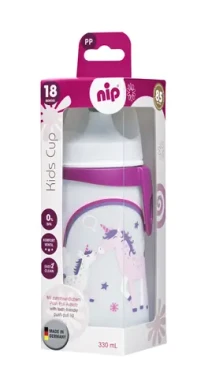 NIP Kids cup fľaša s náustkom PP 330ml ružová / od 18 mesiacov (NIP35052)