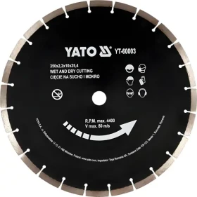 YATO Rezný kotúč diamantový segmentovaný 350x25,4x3,4 mm / Rezný kotúč / betón, murivo, kameň / max. 4400 ot/min (YT-60003)