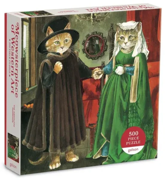 Galison Štvorcové puzzle Meowsterpiece: Arnolfiniho manželstvo