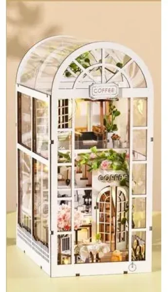 2Kids Toys 3D skladačka Zarážka na knihy Miniatúra domčeka Kaviareň Biela záhrada