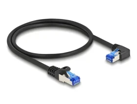 DeLock čierna / Sieťový kábel RJ45 / Cat.6a S/FTP / 0,5 m / pravouhlý konektor / LSZH (80221)