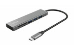 Trust Halyx Fast USB-C Hub amp; Card reader strieborná / 3x USB 3.1 / čítačka kariet (24191)