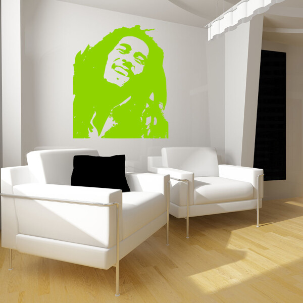 Veselá Stena Samolepka Portrét Bob Marley Farba: zelená, Veľkosť: 60 x 50 cm
