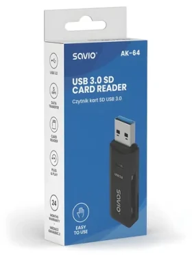 Čítačka pamäťových kariet AK-64 čierna / Čítačka kariet / USB 3.0 / 5 Gbps / SD, microSD, SDHC, SDXC (SAVAK-64)