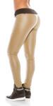 Sexy KouCla Leather look pants with fabric collar BEIGE