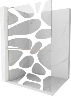 MEXEN/S - Kioto+ L Sprchová zástena WALK-IN s poličkou a držiakom uterákov 80 x 200, biely vzor, nikel kartáčovaná 800-080-123-97-97