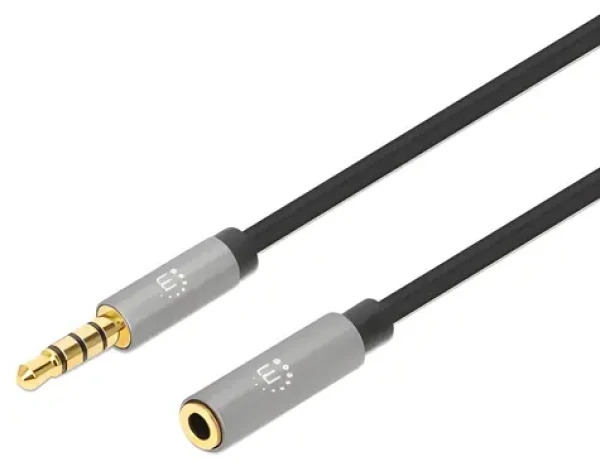 Manhattan Aux 3,5 mm / Predlžovací audio kábel / Jack 3,5 mm samec-samica / 1 m / čierna, strieborná (356022)