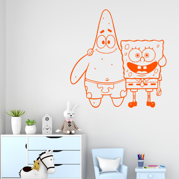 Veselá Stena Samolepka SpongeBob a Patrick Farba: oranžová, Veľkosť: 60 x 61 cm