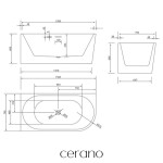 CERANO - Vaňa akrylátová Bianco - voľne stojaca - asymetrická - ľavá - čierna matná - 150x74x60 CER-477797