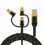 DeWalt DXMA131-1356-DWG čierna / Dátový kábel / USB-A (M) - USB-C (M) + Micro USB (M) + Lightning (M) / 1.8 m (DXMA131-1356-DWG)