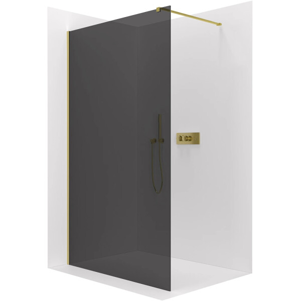 CERANO - Sprchová zástena Walk-in Onyx Cube Ľ/P - 8 mm - hranatá vzpera - zlatá, grafitové sklo - 130x200 CER-8050BD428