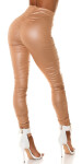 Sexy Koucla Highwaist Wetlook Pants ruched CAPPUCCINO XL