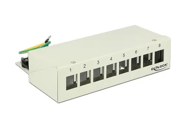 DeLock Keystone Patch Panel 8 portov šedý / Patch panel / kovový / pre 8 Keystone modulov / úchyty na DIN lištu (43336)