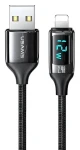 USAMS SJ543 U78 čierna / Dátový kábel / Lightning / 1.2 m / LED / 2.4A / Nylon (SJ543USB01)