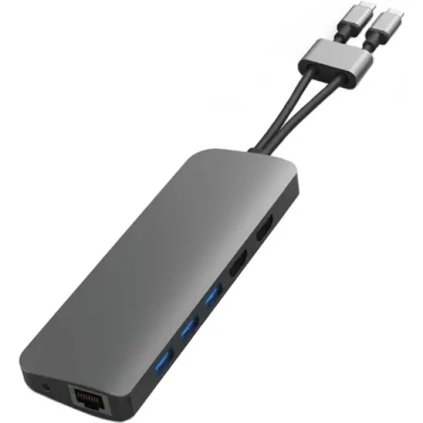 Hyper HD392-GRA USB-C Univerzálna dokovacia stanica / USB-C / 2 x HDMI / 3 x USB 3.0 / RJ45 / MicroSD / SD / 3.5 mm Jack (HD392-GRAY)