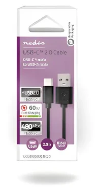 Nedis USB-A - USB-C čierna / USB kábel / USB 2.0 / 15 W / 480 Mbps / 2 m (CCGB60600BK20)