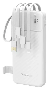 Wozinsky W11-W biela / Powerbanka / 10000 mAh / 10W / vstavané káble / svietidlo