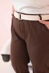 Dámske Plus veľkosť bavlnené nohavice s opaskom Brown 4XL