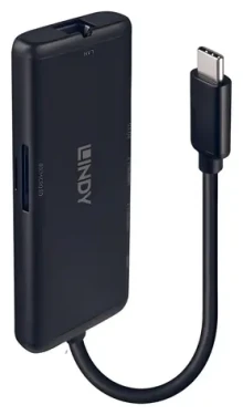 Lindy DST-Mini čierna / Dokovacia stanica / USB-C / HDMI 4K60Hz / RJ-45 / čítačka kariet / PD 100W (43358)