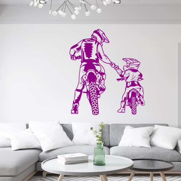 Veselá Stena Samolepka Motokros otec a syn Farba: fialová, Veľkosť: 80 x 70 cm