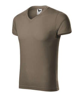 Slim Fit tričko s výstrihom do V pánske army 3XL