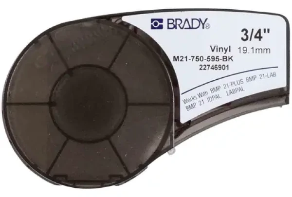 BRADY Vinylová páska pre BMP21- PLUS, IDPAL, LABPAL / Páska do tlačiarne štítkov / biela na čierne / 19,05 mm x 6,4 m (M21-750-595-BK)