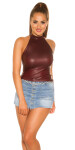 Sexy KouCla Neck Top Leather look BORDEAUX S