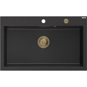 MEXEN/S - Elix granitový drez 1-miska 800 x 500 mm, čierna/strieborná metalík, sifón zlatá 6527801005-73-G