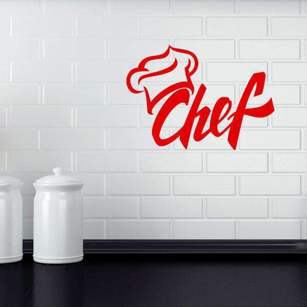 Veselá Stena Samolepka Chef Farba: červená, Veľkosť: 80 x 55 cm