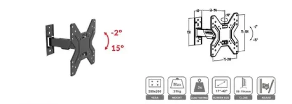 ECG LD 174202 čierna / nástenný držiak na televízie 17 "-42" / VESA 200x200 / vzdialenosť od steny 56-194 mm / do 25 kg (100000903257)