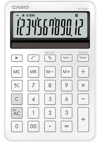Casio MS-200DQ-WE / Stolová kalkulačka / 12-miestny LCD displej / výpočet DPH a marže / solárne/batérie (MS-200DQ-WE)