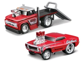 Maisto Muscle Transports - 1966 Chevrolet C60 Flatbed 1969 Chevrolet Camaro SS červená