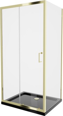 MEXEN/S - Apia Sprchovací kút 140x100, transparent, zlato + vanička so sifónom 840-140-100-50-00-4070G