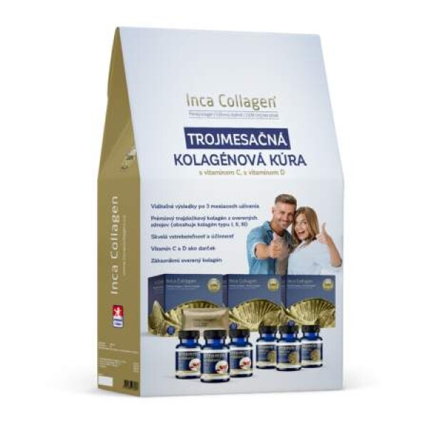 Inca Collagen Trojmesačná kolagénová kúra+vit.C&D Collagen prášok 3x30 vreciek + Vit.D3 3x30 kapsúl + Vit.C 3x30 tabliet , 1 set