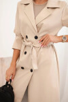 Dámsky trenčkot z ekokože s opaskom a golierom béžovej farby UNI