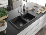 MEXEN/S MEXEN/S - Tomas granitový drez 2-bowl vrátane batérie Savita, čierna/strieborná metalík 6516-73-672601-00