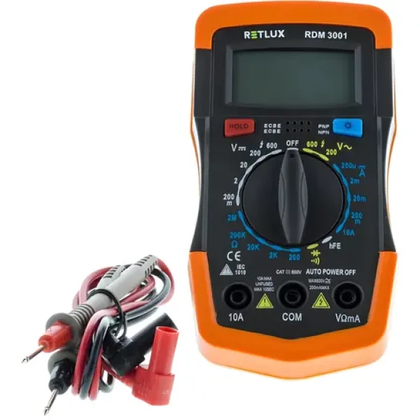 Retlux RDM 3001 / Multimeter / DC/ AC napätie do 600 V / DC prúd do 10 A / Test diód / Podsvietenie (8590669209255)