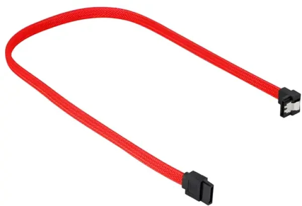 Sharkoon SATA III kábel červený, zahnutý 45 cm / Dátový kábel SATA III / 90 ° konektor / 6 Gbit / s (4044951016501)