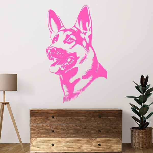 Veselá Stena Samolepka Nemecký ovčiak Farba: růžová, Veľkosť: 80 x 50 cm