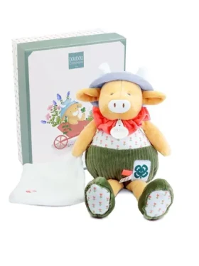 Doudou Darčeková sada Plyšová kravička Aneth s dečkou zelená 28 cm