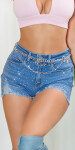 Sexy Highwaist Jeans Shorts Used Look with glitter denimblue 34