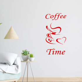 Veselá Stena Samolepka Coffee time Farba: červená, Veľkosť: 60 x 30 cm