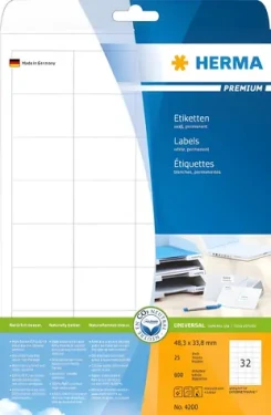 Herma Premium etikety A4 biela / Etikety / 48,3x33,8 mm / 800 ks / 25 listov (4200)